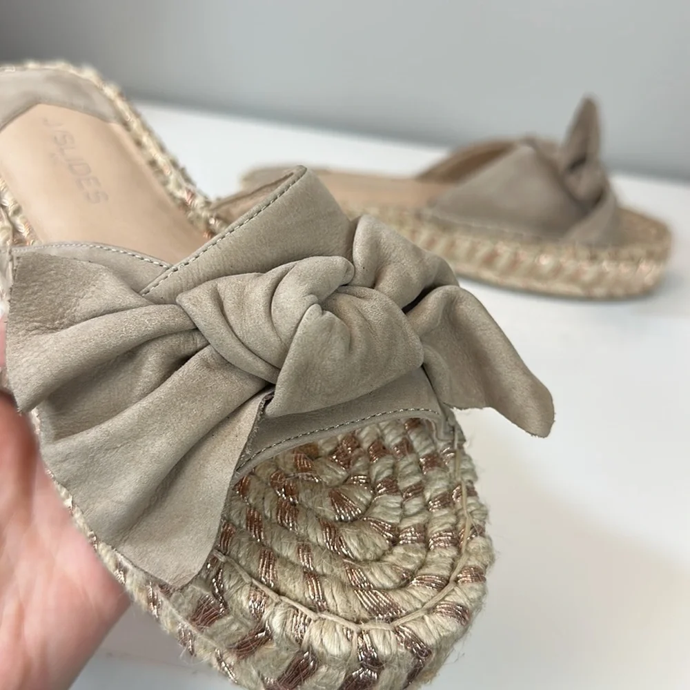 J/Slides Ritsy Taupe Bow Espadrille Platform Sandals Size 8.5